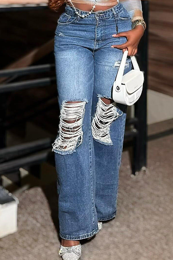 Street Ripped Bleached Straight Jeans