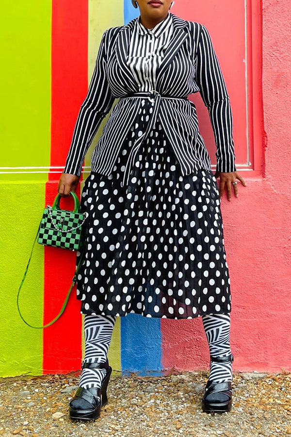 Trendy Stripe Blazer & Polka Dot Skirt Set