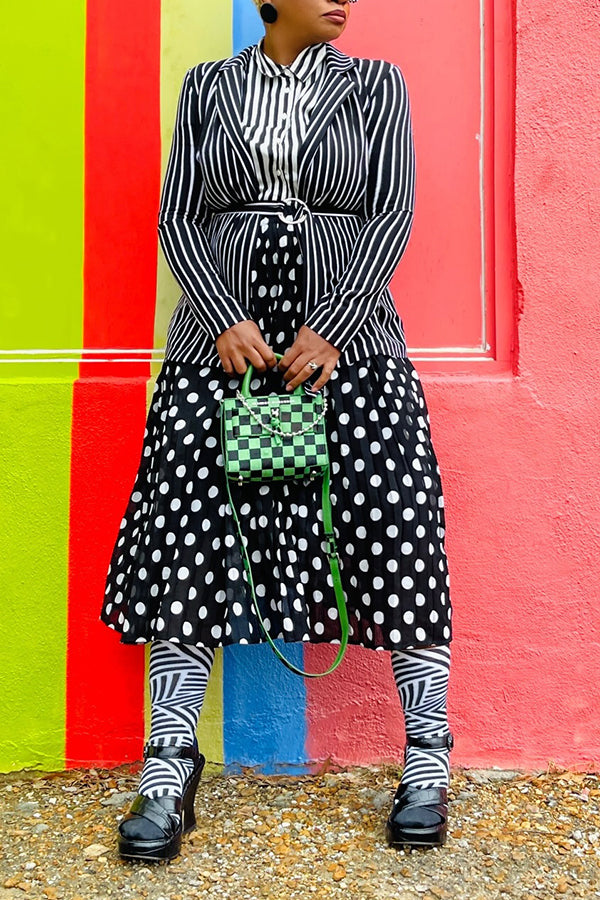 Trendy Stripe Blazer & Polka Dot Skirt Set