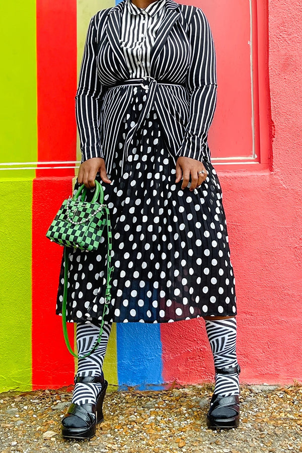 Trendy Stripe Blazer & Polka Dot Skirt Set