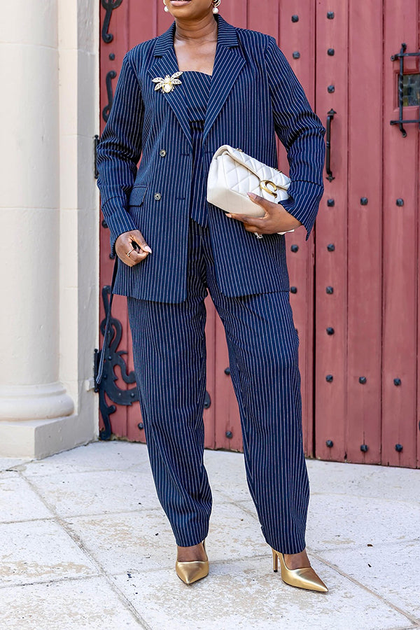 Fashion Striped Blazer & Tapered Pants Set