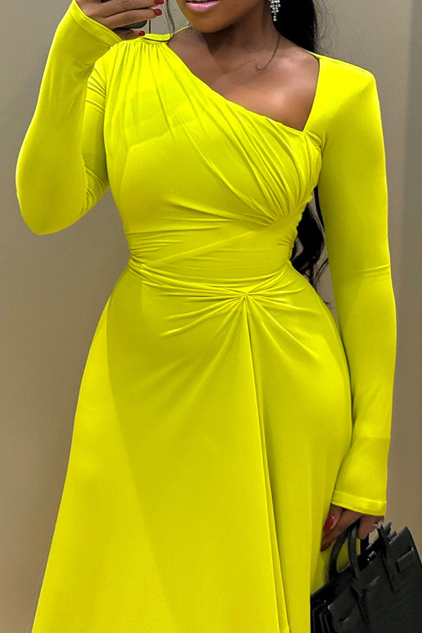 Sexy Waist Cinching Asymmetrical Collar Dress