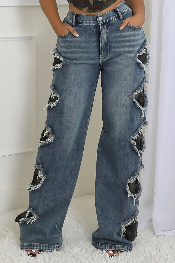 Stylish Distresses Gradient Jeans