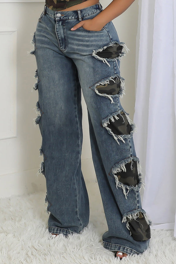 Stylish Distresses Gradient Jeans