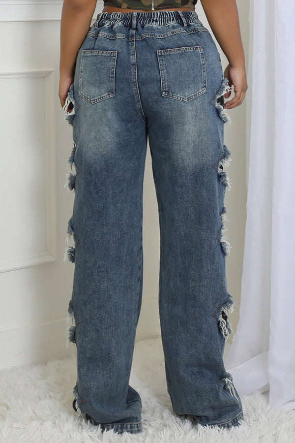 Stylish Distresses Gradient Jeans