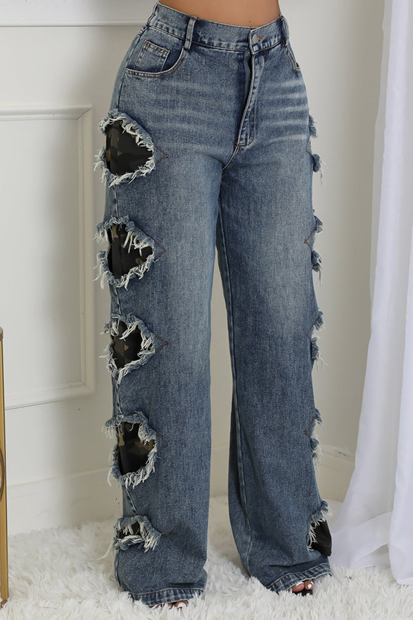 Stylish Distresses Gradient Jeans