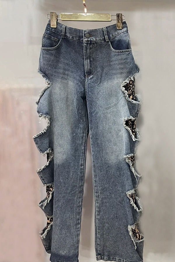 Stylish Distresses Gradient Jeans