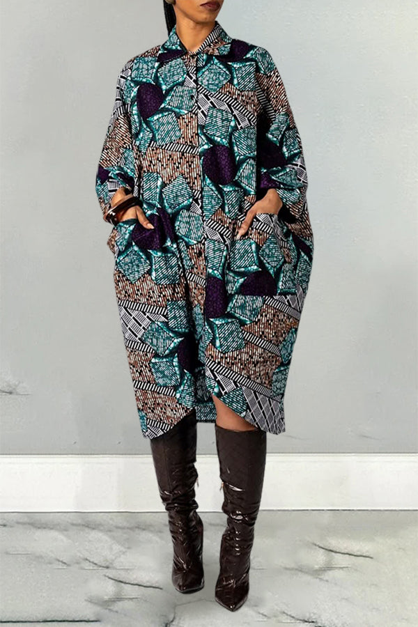 Casual Geometric Pattern Shirt Dress