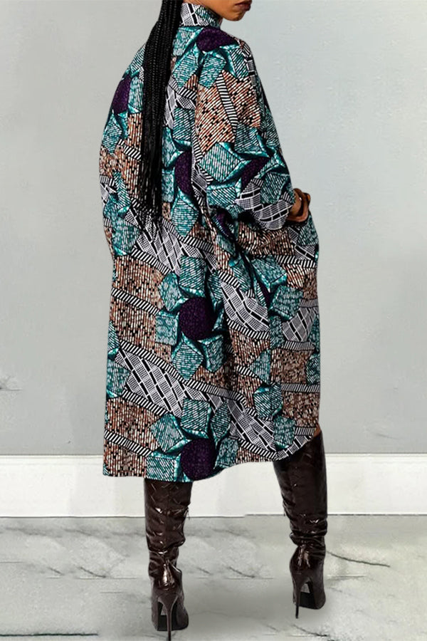 Casual Geometric Pattern Shirt Dress