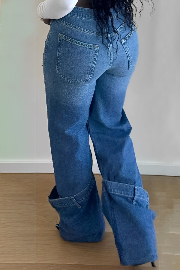 Casual Distressed Asymmetric Cuffs Jeans