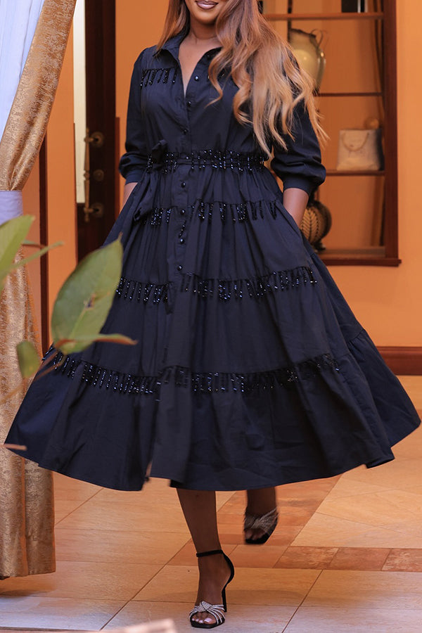 Elegant Tiered Ruffle Shirt Dress