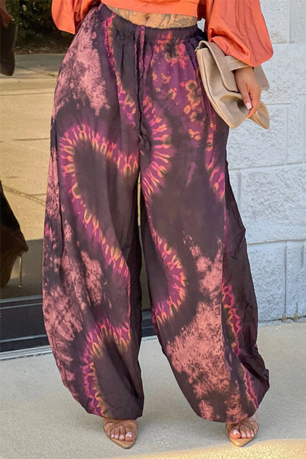 Vacation Loose Tie Dye Elastic Waist Harem Pants