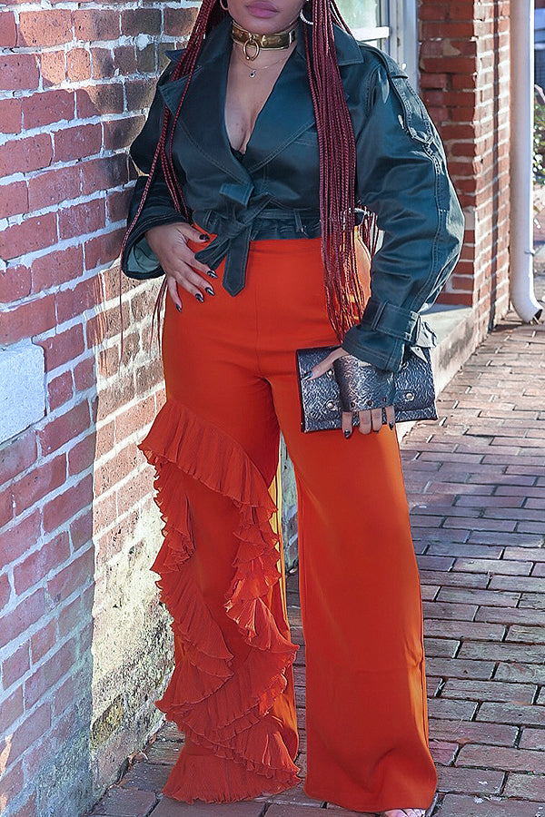 Stylish High Waisted Ruffled Wide Leg Pants