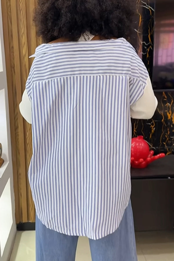 Fashionable 2 In 1 Striped Patchwork Shirt