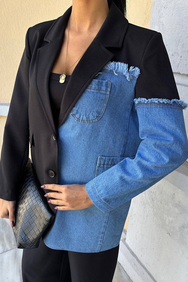 Urban Patchwork Denim Blazer & Pant Set