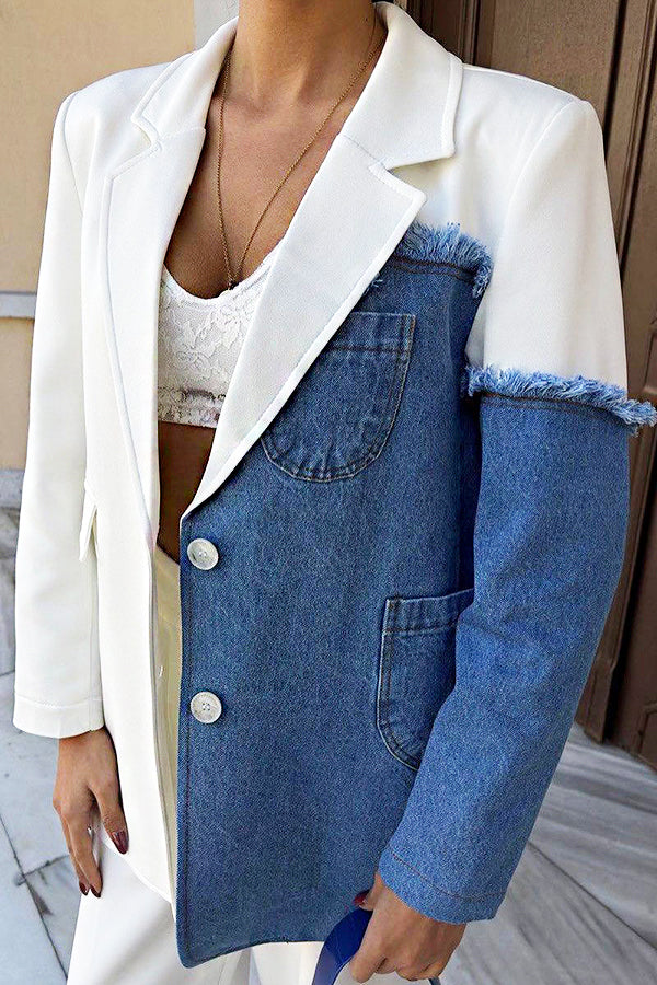 Urban Patchwork Denim Blazer & Pant Set