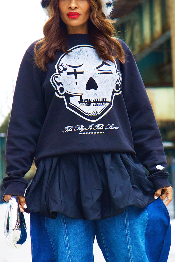 Street Style Printed Round Neck Sweatshirt