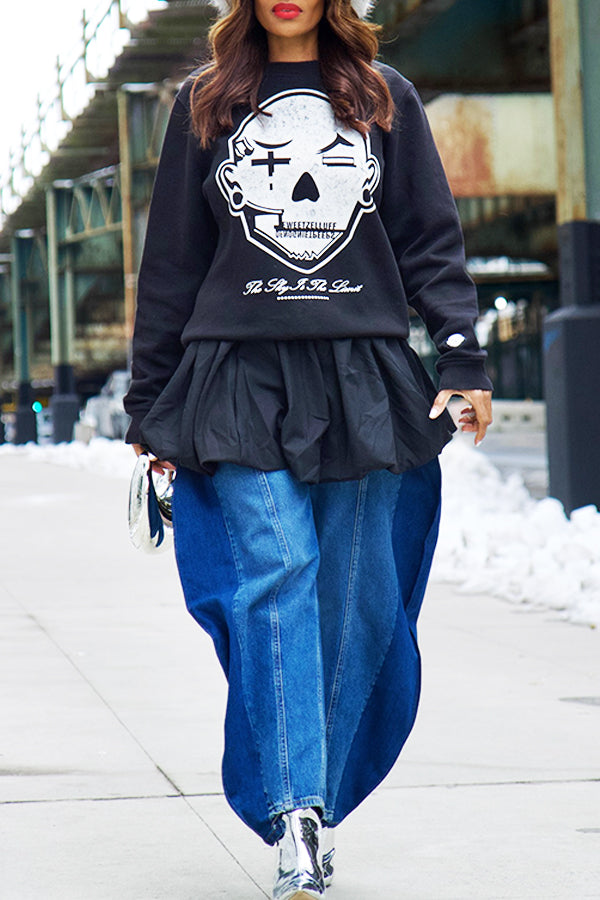 Street Style Printed Round Neck Sweatshirt