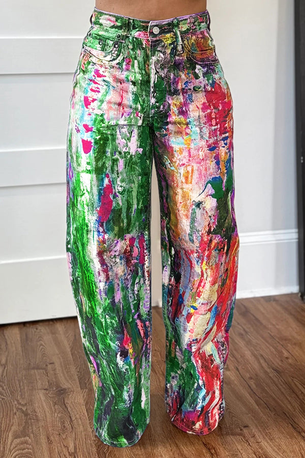 Street Fashion Abstract Painted Straight Jeans