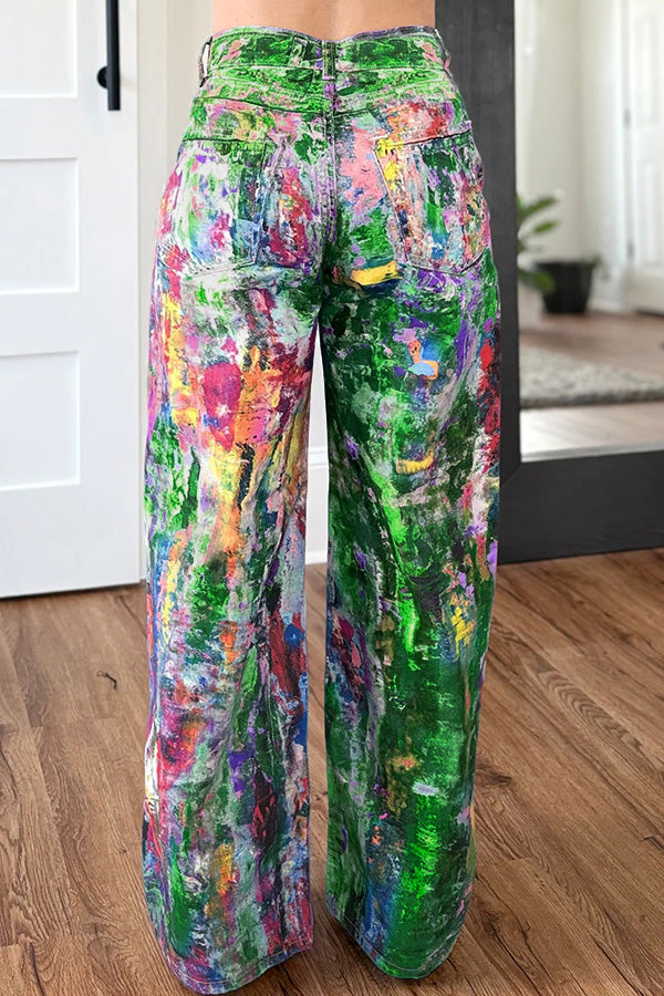 Spring Romance Abstract Painted Straight Jeans