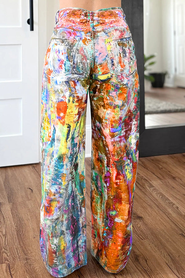 Spring Romance Abstract Painted Straight Jeans