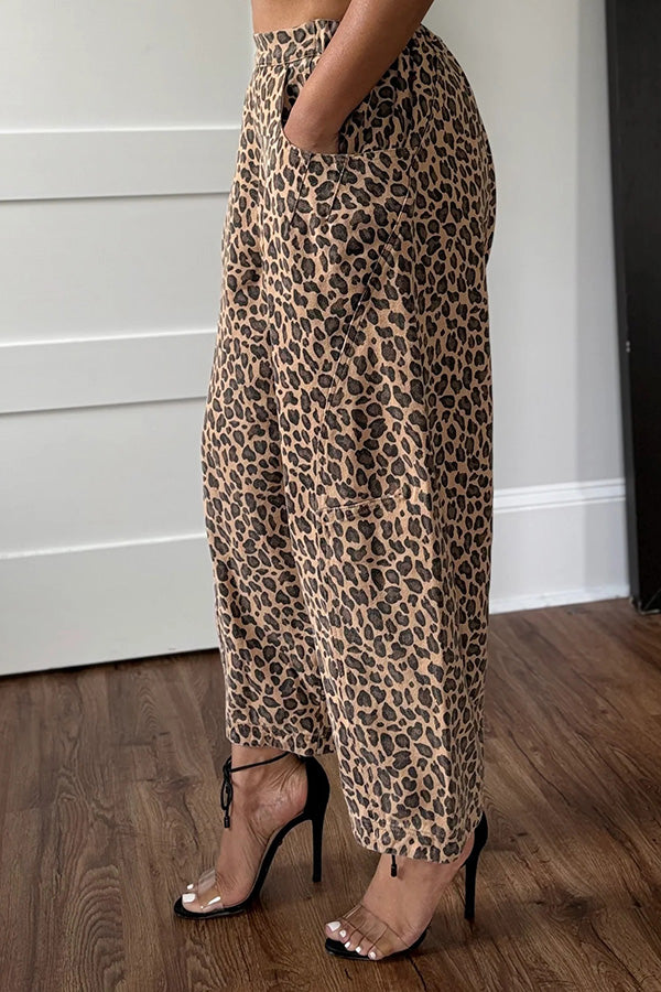 Fashion Loose Washed Classic Leopard Print Jeans