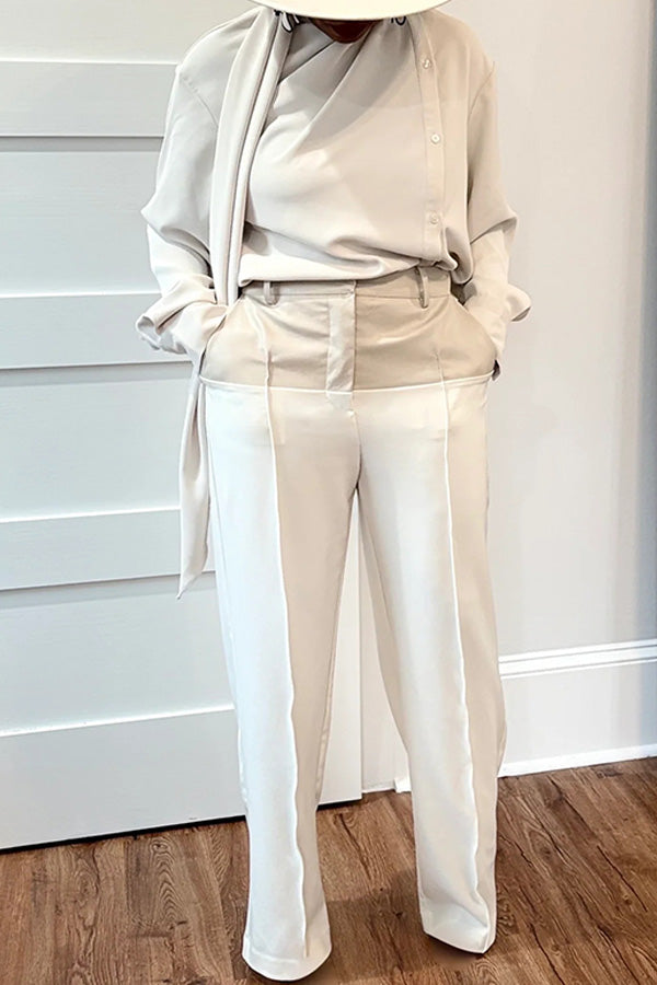 Chic Pu Waist Contrast Track Pants