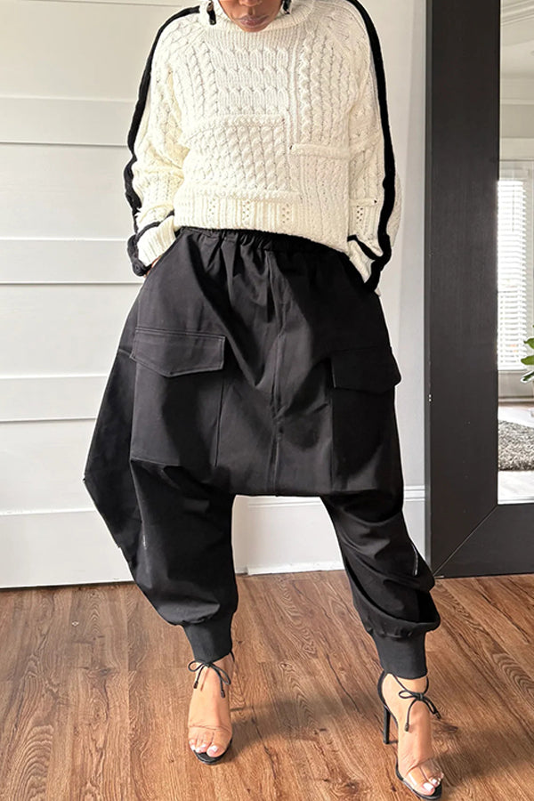 Street Tapered Ribbed Ankle Zipper Cargo Harem Pants