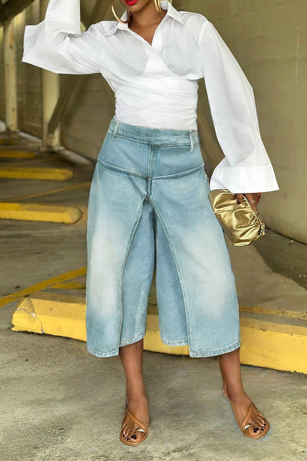 Stylish And Unique Design Split Cropped Jeans