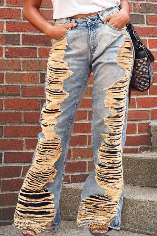 Street Distressed Mid Rise Flared Jeans