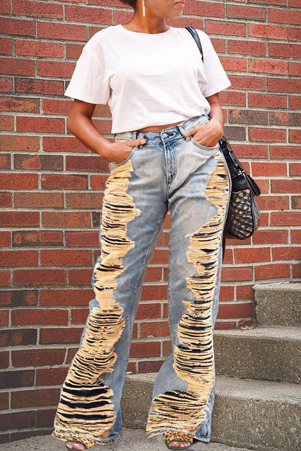 Street Distressed Mid Rise Flared Jeans