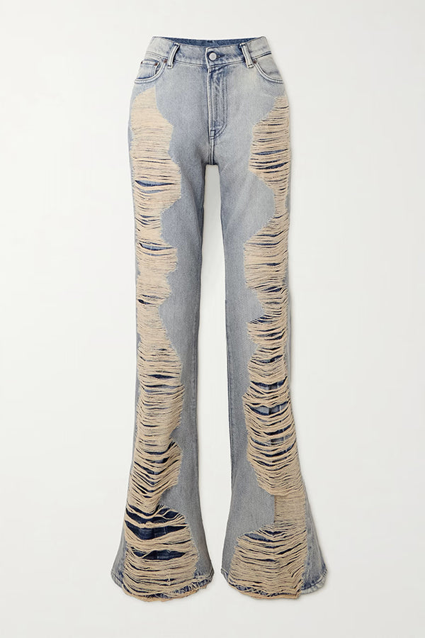 Street Distressed Mid Rise Flared Jeans