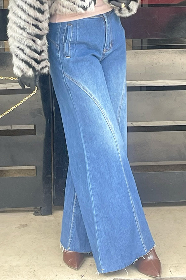 Washed Crisscross Wide Leg Design Jeans