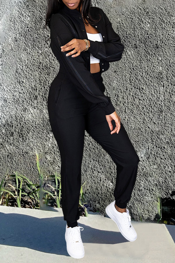 Casual Zip Up Two Way Top & Leggings Set