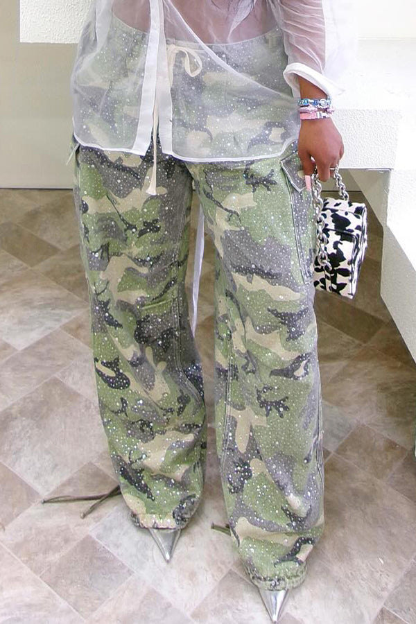 Casual Drawstring Pocket Design Camouflage Pants