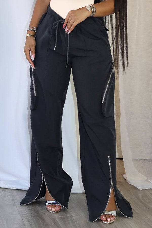 Casual Zipper Drawstring Low Waist Pants