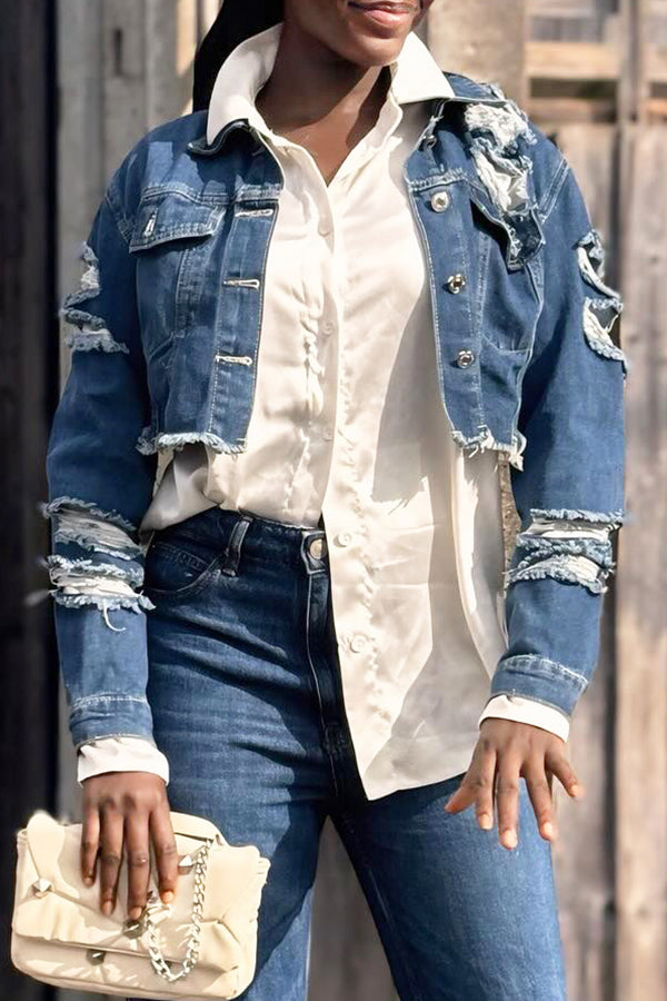 Street Style Ripped Denim Short Jacket