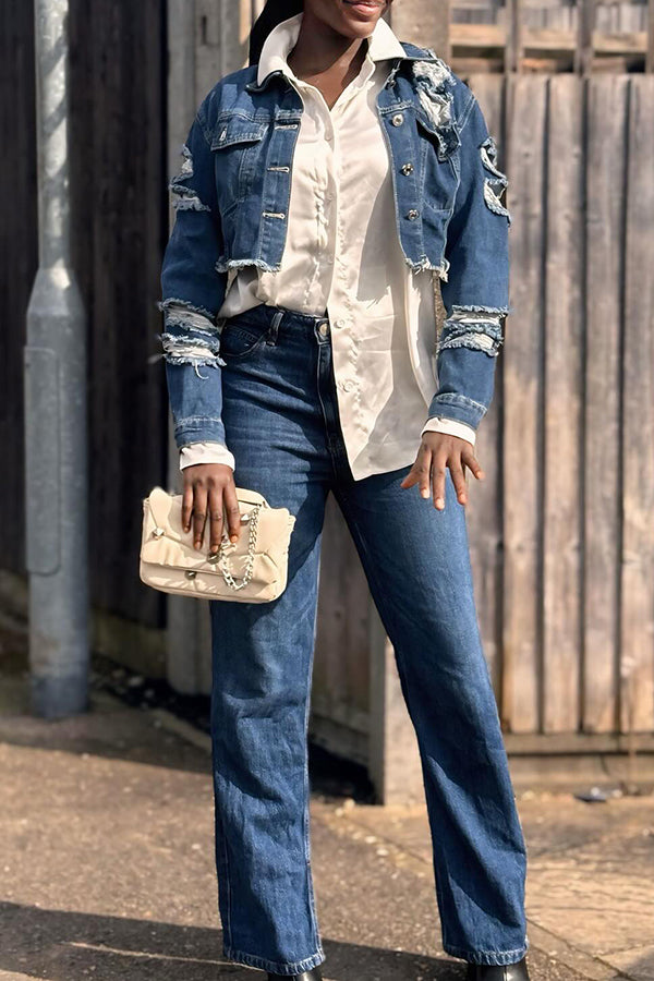 Street Style Ripped Denim Short Jacket