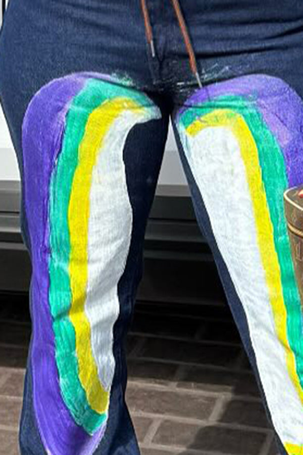 Stylish Baggy Colorful Printed Straight Jeans