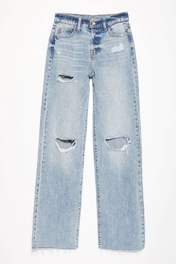 Distressed High Waist Straight Jeans