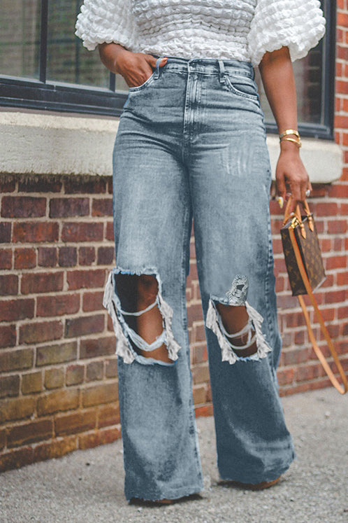 Vintage Ripped Design Raw Trim Jeans