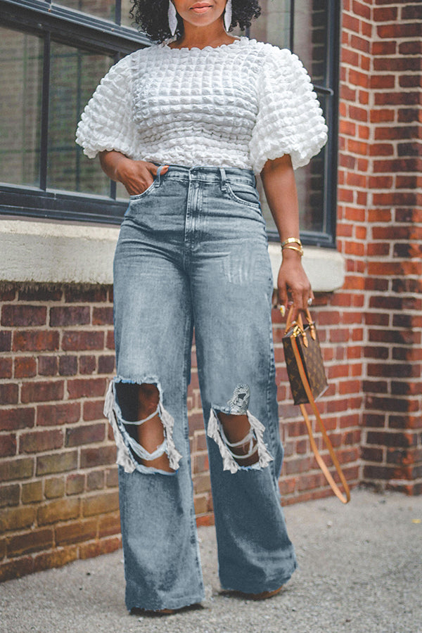 Vintage Ripped Design Raw Trim Jeans