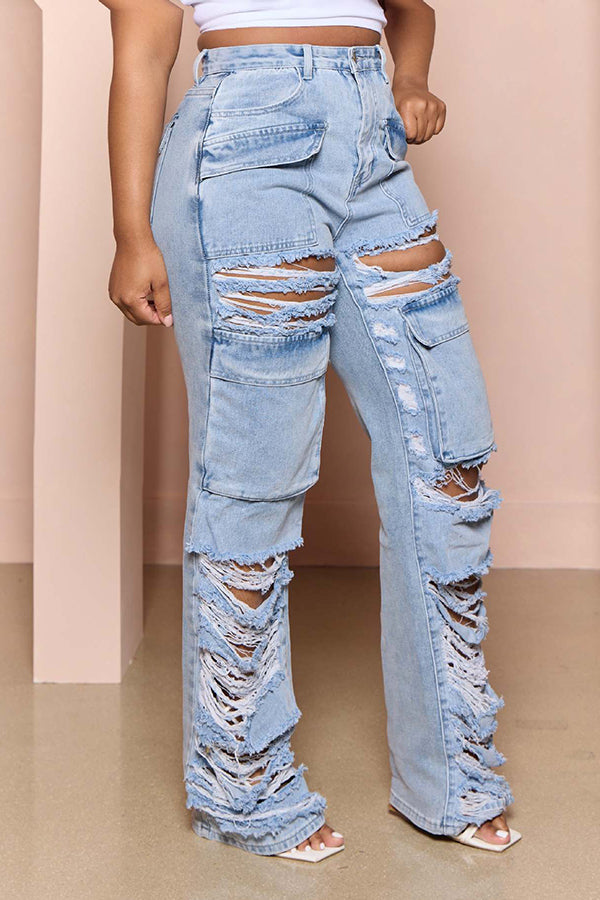 Street High Waist Ripped Jeans