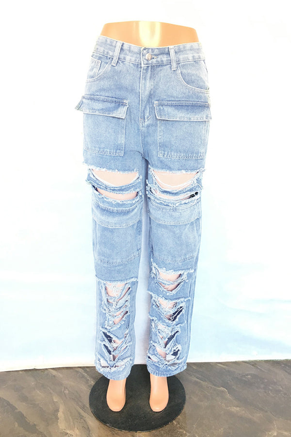 Street High Waist Ripped Jeans