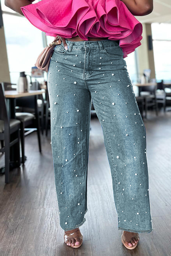 Stylish Pearl Distressed Straight Leg Jeans