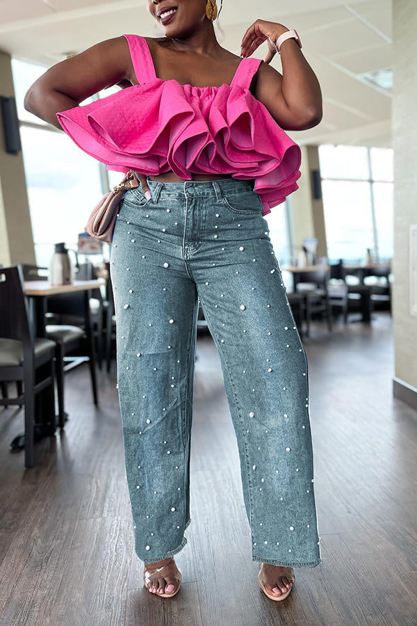 Stylish Pearl Distressed Straight Leg Jeans