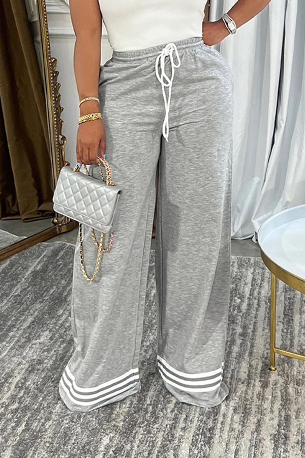 Casual Drawstring Waist Striped Pants