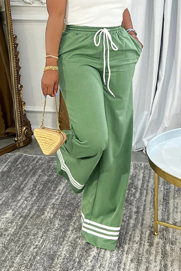 Casual Drawstring Waist Striped Pants