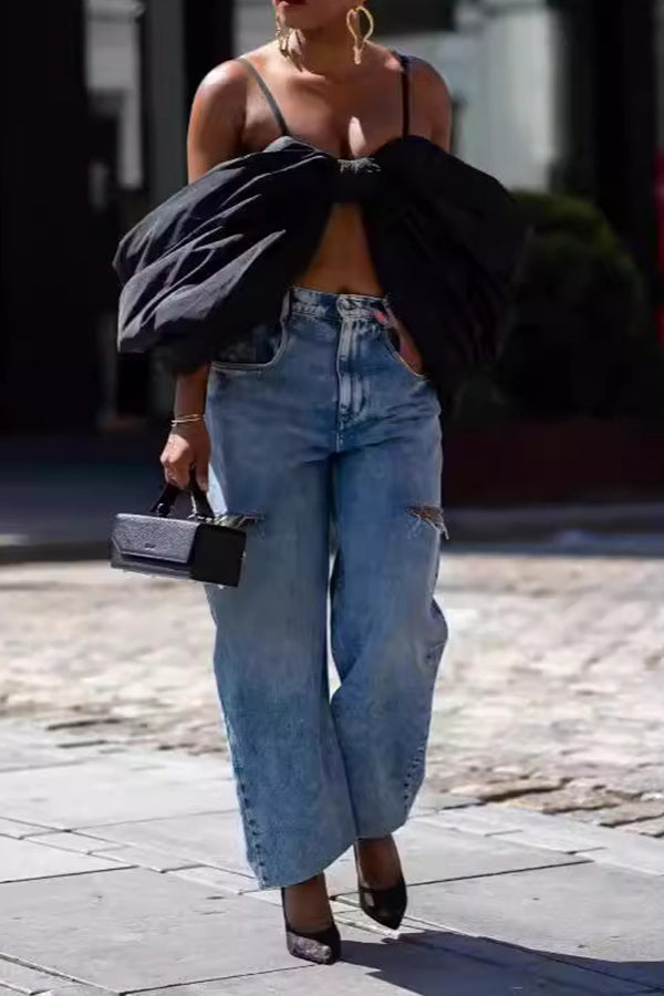 Streetwear Ripped Straight Leg Denim Jeans