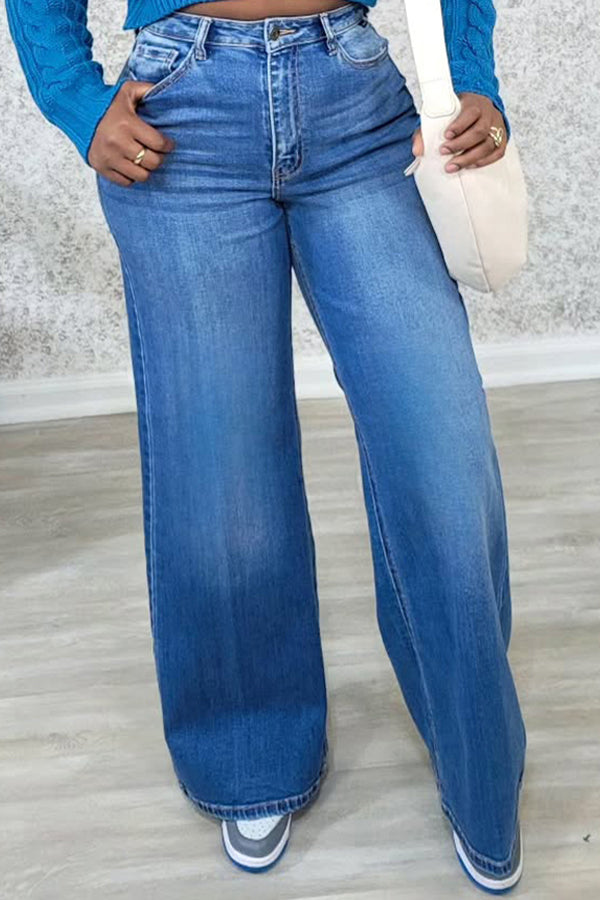 Casual High Waist Washed Jeans